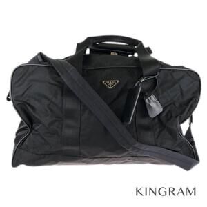 Prada logo plate shoulder bag black nylon leather